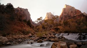 Preview wallpaper rock, stones, waterfall, stream, trees