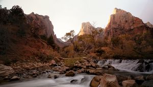Preview wallpaper rock, stones, waterfall, stream, trees