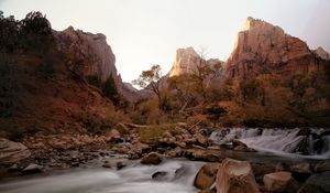 Preview wallpaper rock, stones, waterfall, stream, trees