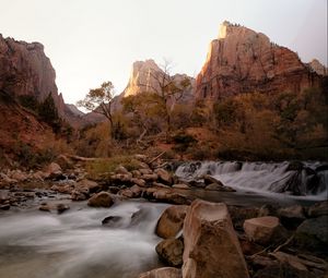 Preview wallpaper rock, stones, waterfall, stream, trees