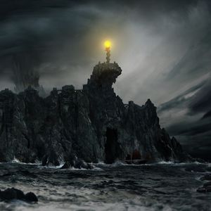 Preview wallpaper rock, storm, ship, darkness, fantasy, art