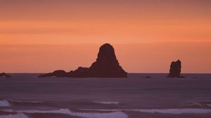 Preview wallpaper rock, sunset, sea, waves, landscape