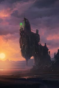 Preview wallpaper rock, towers, clouds, fantasy, art