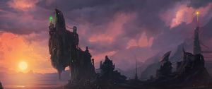 Preview wallpaper rock, towers, clouds, fantasy, art