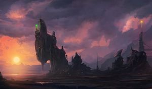 Preview wallpaper rock, towers, clouds, fantasy, art