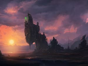 Preview wallpaper rock, towers, clouds, fantasy, art