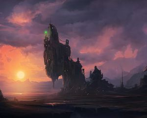 Preview wallpaper rock, towers, clouds, fantasy, art