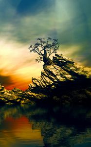 Preview wallpaper rock, tree, art, water, reflection