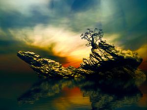 Preview wallpaper rock, tree, art, water, reflection
