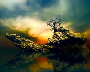 Preview wallpaper rock, tree, art, water, reflection