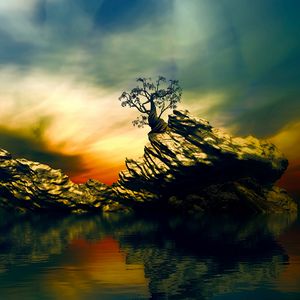 Preview wallpaper rock, tree, art, water, reflection