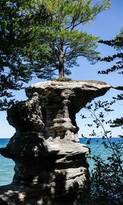 Preview wallpaper rock, tree, landscape, nature, shadows