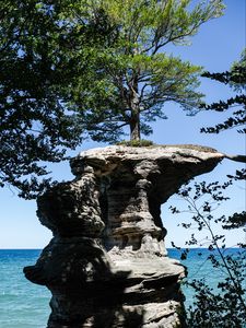 Preview wallpaper rock, tree, landscape, nature, shadows