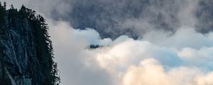 Preview wallpaper rock, trees, clouds, mountain, peak