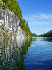 Preview wallpaper rock, trees, lake, reflection, landscape