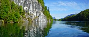 Preview wallpaper rock, trees, lake, reflection, landscape