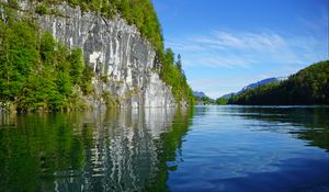 Preview wallpaper rock, trees, lake, reflection, landscape