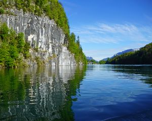 Preview wallpaper rock, trees, lake, reflection, landscape