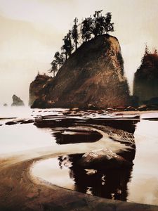 Preview wallpaper rock, trees, paint, canvas, art