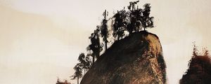 Preview wallpaper rock, trees, paint, canvas, art