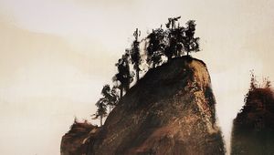 Preview wallpaper rock, trees, paint, canvas, art