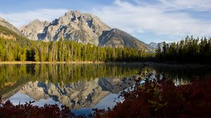 Preview wallpaper rock, trees, reflection, lake, nature