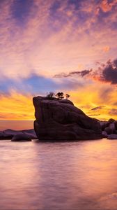 Preview wallpaper rock, trees, sea, evening, landscape