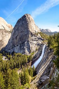 Preview wallpaper rock, trees, waterfall, nature