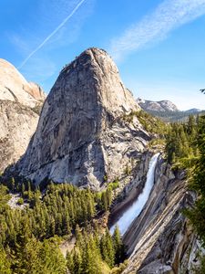 Preview wallpaper rock, trees, waterfall, nature