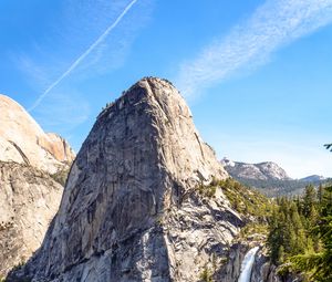 Preview wallpaper rock, trees, waterfall, nature