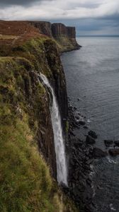 Preview wallpaper rock, waterfall, grass, sea