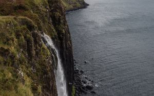 Preview wallpaper rock, waterfall, grass, sea