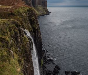 Preview wallpaper rock, waterfall, grass, sea