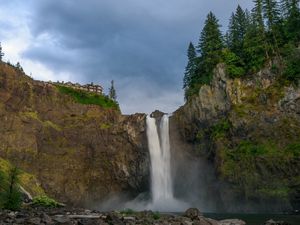 Preview wallpaper rock, waterfall, splashes, stones