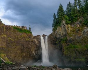 Preview wallpaper rock, waterfall, splashes, stones