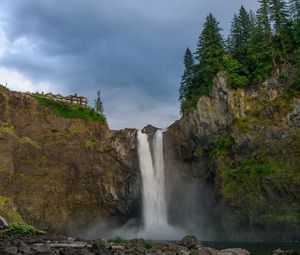 Preview wallpaper rock, waterfall, splashes, stones