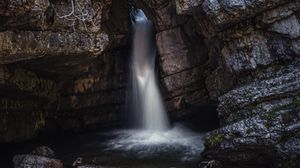 Preview wallpaper rock, waterfall, stones, water
