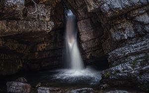 Preview wallpaper rock, waterfall, stones, water