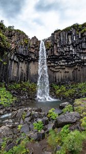 Preview wallpaper rock, waterfall, stream, nature, landscape