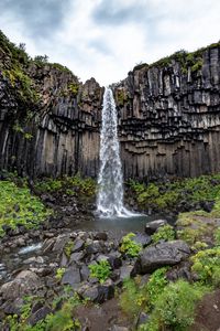 Preview wallpaper rock, waterfall, stream, nature, landscape