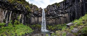 Preview wallpaper rock, waterfall, stream, nature, landscape