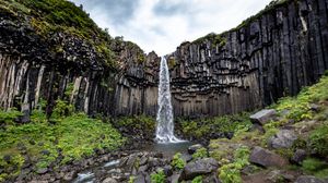 Preview wallpaper rock, waterfall, stream, nature, landscape