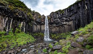Preview wallpaper rock, waterfall, stream, nature, landscape
