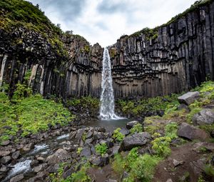 Preview wallpaper rock, waterfall, stream, nature, landscape
