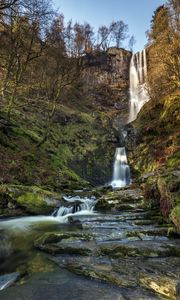 Preview wallpaper rock, waterfall, trees, nature