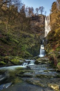 Preview wallpaper rock, waterfall, trees, nature