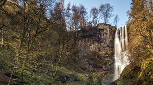 Preview wallpaper rock, waterfall, trees, nature
