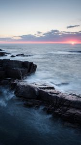 Preview wallpaper rock, waves, sunset, horizon