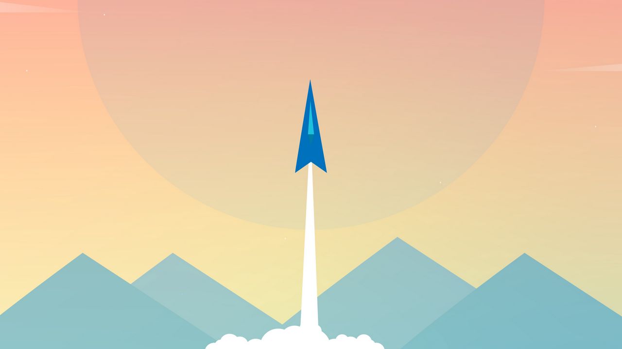 Wallpaper rocket, mountains, sun, vector, art