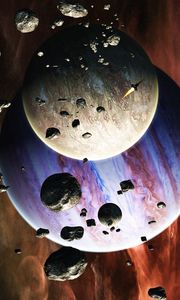Preview wallpaper rocket, planets, meteorites